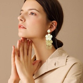 Flower Raffia Earrings for Women Statement Palm Bohemian Drop Dangle Earring Summer Tropical Beach Jewelry, one size, Metal, No Gemstone