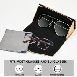 YOKONICO Foldable Eyeglass Case, ECO-Friendly Natural Cork Glasses Case Portable Lightweight Sunglasses Storage Triangular Eyewear Protector Box with Bag & Clean Cloth for Men Women Youth Kids