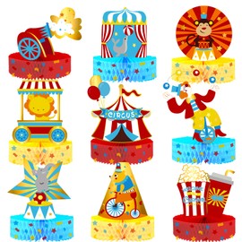 NICROLANDEE Carnival Party Decorations - 9 Pieces Circus Honeycomb Table Decoration, 3D Circus Animals Honeycomb Centrepieces Table Decoration for Carnival Circus Theme Birthday Baby Shower Party