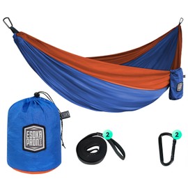 ESOKA PRON Portable Hammock,Lightweight Camping Hammock for Adult&Kid, with Tree Straps & Carabiners,Great for Outdoor,Indoor,Beach,Camping (Blue&Orange)