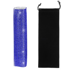 sourcing map Blue Mic Handle Cover, Rhinestones Microphone Handle for Most Universal Wireless Microphones, Mic Not Included(With Black Velvet Bag)
