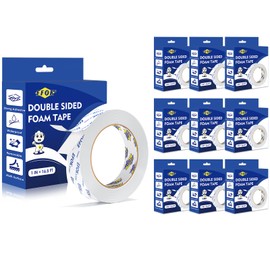 10 Rolls Double Sided Tape Heavy Duty White PE Foam Tape, 1 in X 16.5 Ft Mounting Tape Removable Strips Strong Weatherproof Adhesive Tape for Hanging Picture Poster, Carpets, Paint Wall No Damage