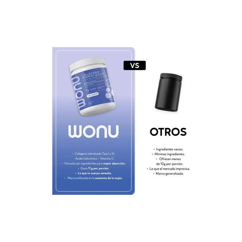 Colágeno Hidrolizado Wonu 600g Servicios Sabor Natural Ácido Hiluronico Vitamina