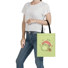 Showudesigns Mushroom Frog Tote Bag School Bookbag Eco-friendly Cloth Bag Reusable Canvas Totes Kitchen Grocery Bags for Women Portable Shopping Handbag Cute Snail Green