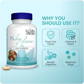 15 Day Gut & Digestive Support Capsules with Senna Cascara Sagrada Psyllium Husk Non GMO 30 Capsules USA Made