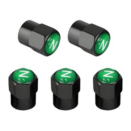 ZNDAW 5PCS Brass Tire Valve Stem Caps, Metal Hexagon Shape Dust Proof Valve Covers with N2 Nitrogen Logo, Leak-Proof Tire Valve Stem Cover for Cars, SUVs, Bike, Trucks, Motorcycles (Black & Green)