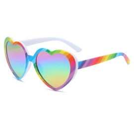 JOVAKIT Kids Polarized Heart Shaped Sunglasses for Girls Age 3-10, Fashion Lovely Rave Party Sun Glasses UV Protection (Rainbow/Rainbow Mirror)