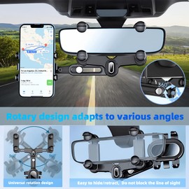 Dabuu Handyhalterung Auto Rückspiegel, Multifunktionaler 360° Drehbarer Und Einziehbarer Rückspiegel Telefonhalterung, Universal Autotelefonhalter, KFZ Handy Halterung für Alle Handys