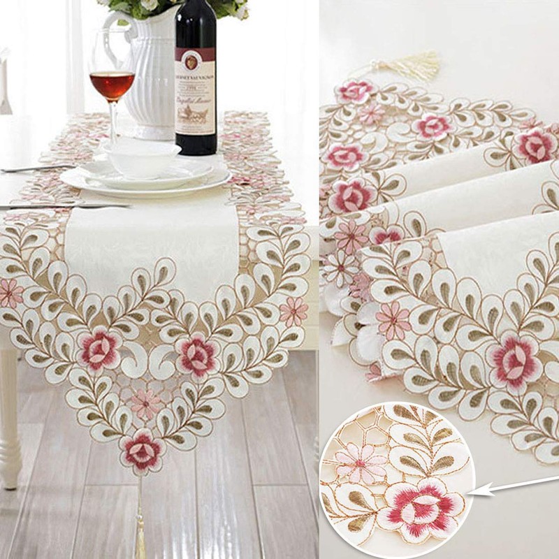 LeLehome 15 X 69 Inch Lace Table Runner, Flowers Embroidery