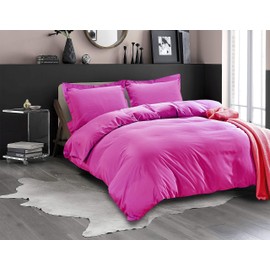 La Calypso Bedding 100% Cotton 600 Thread Count Duvet Cover, 1 Piece Duvet Cover with Zipper Closure & Corner Ties, Comforter Cover (Full/Queen Size, Hot Pink)