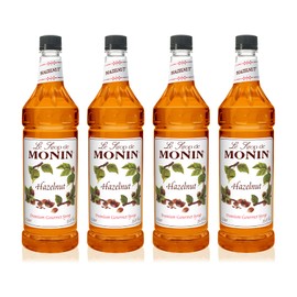 Monin - Hazelnut Syrup, Nutty Taste of Caramelized Hazelnut, Natural Flavors, Great for Mochas, Lattes, Smoothies, Shakes, and Cocktails, Non-GMO, Gluten-Free (1 Liter, 4-Pack)