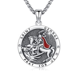 Heiliger Georg Halskette 925 Sterling Silber Heiliger Medaille kette Beschütze uns Amulett Schmuck Geschenk für Männer Frauen with 2.5mm 22+2 Zoll Rolo Ketten