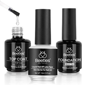 Beetles 3Pcs 15ml Gel Polish Top Coat Base Coat and Liquid Peel Off Latex Set No Wipe Base Top Coat Soak Off Uv LED Nail Lamp Finish Nails Cuticle Guard Nail Art Design Manicure Kit Nail Shine Gifts