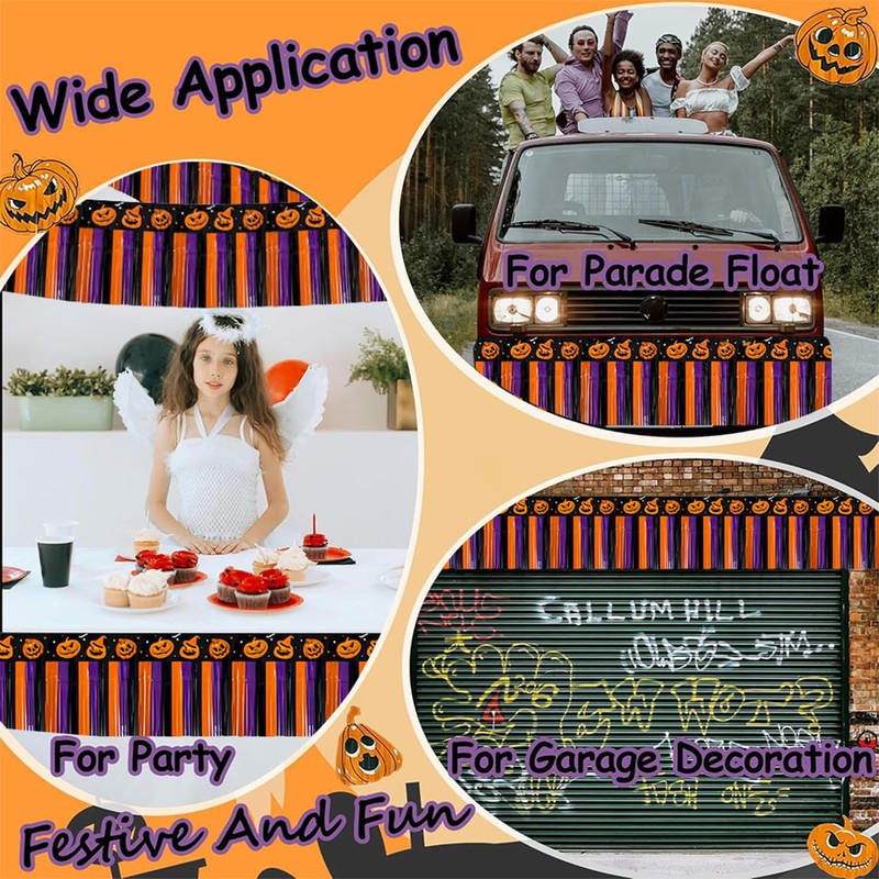 4Pcs Halloween Banner Decorations, 39Ft Pumpkin Foil Fringe Tinsel Streamer