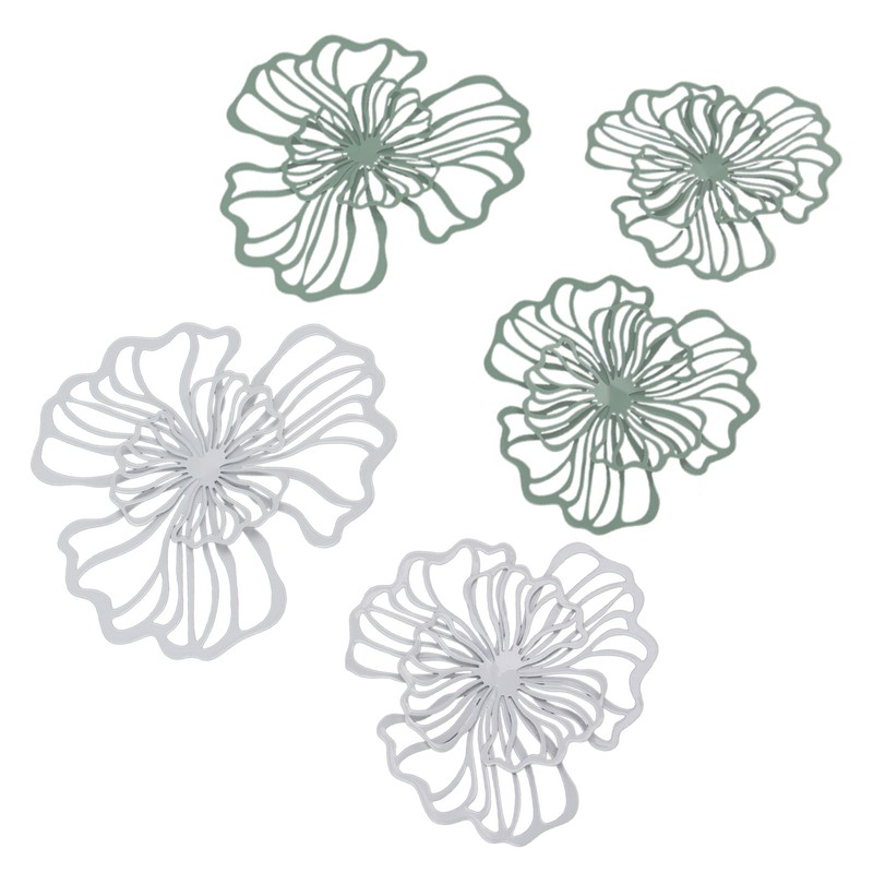 5PCS Metal Flower Wall Decor Iron Wall Art White Green
