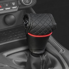 HQRNYP Leather Car Gear Shift Knob Cover, Stick Shift Cover, Anti-Slip Dust Waterproof Gear Shifter Stick Protector, Durable Car Accessories Shifter Lever Knob Protector for SUV Truck RV (Black+Red)