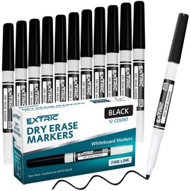EXTRIC Black Dry Erase Markers Fine Tip, 12 Count Whiteboard Markers, Fine Point Dry Erase Marker, Dry Erase Markers for Kids, White Board Markers Dry Erase