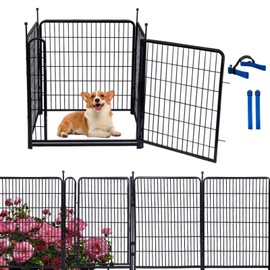 Okaygardn 32 in(H) Garden Fence, 4 Panels Total 9 Ft(L), 21 in Wide Low Threshold Gate, Temporary Fence for Dogs Outdoor, Fencing for Garden Beds, Heavy Duty Iron Metal Dog Fence, Animal Barrier Fence
