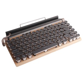 Retro Typewriter Keyboard, 83 Keys Vintage Bluetooth Mechanical Keyboard, Blue Switch Gaming Keyboards for Desktop PC, Laptop (Wood Grain Color)
