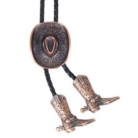 Bolo Ties for Men Western - 3D Cowboy Hat Bolo Tie Design with Vintage Cowboy Boots Bolo Tie Western Bolotie Cowboy Bola Tie (Bronze Cowboy Hat Tie)