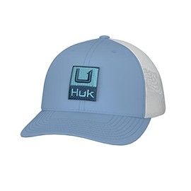 HUK Men's Trucker, Anti-Glare Snapback Fishing Hat Cap, Huk'd Up-Crystal Blue, One Size