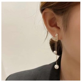 Allereya Vintage Crystal Pearl Drop Earrings Rhinestone Heart Earrings Gold Pearl Dangle Earrings Sparkly Wedding Earrings Jewelry for Women and Girls (Gold)