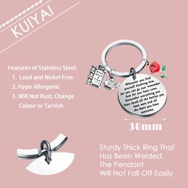 KUIYAI Movie Inspired Gift Belle Rose Charm Keyring Fairy Tale Jewellery Motivational Gift, Stainless Steel