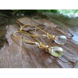 ⊹⊱☆ ★ GOLDENER TRANSPARENTER GLASTROPFEN ★ ☆⊰⊹ an goldenen, langen Kidney-Haken, Glas, gold und durchsichtig