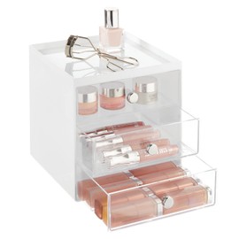 mDesign Makeup Organiser - Makeup Storage with 3 Drawers for Eyeshadow, Lipstick, etc. - Plastic Bathroom Cosmetic Box