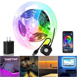 Motion Sensor Under Bed Lights,9.84FT Motion Sensor Strip Lights with APP Control, Led Lights for Bed with 4 Timing Off Modes,5V Plug-in Motion Activated LED Light Strip for Stairs,Cabinet,Bedroom