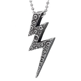 COOLSTEELANDBEYOND Stainless Steel Mens Women Vintage Textured Lightning Pendant Necklace with 30 inches Ball Chain