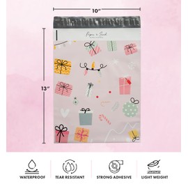 10 x 13” Holiday Poly Mailers 3.15mil thick. Boutique small business shipping bags - Cute Christmas Holiday unpadded bags (100)