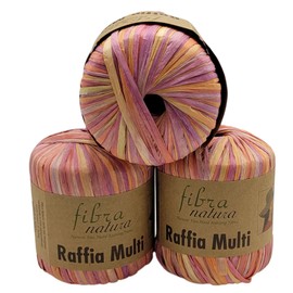 105 g Fibra Natura Raffia Multi Raffia Yarn, Colourful, 100% Viscose/Cellulose, Macrame Cord, Natural Yarn, Multicoloured (Lilac Apricot Orange and 117-13)