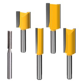 Router Bit Set 1/4 inch Straight Router Bit 5pcs Double Flute Woodworking Milling Cutter Top Bearing Trim Pattern Template Router Bit Set 1/4" 3/8" 1/2" 5/8" 3/4"