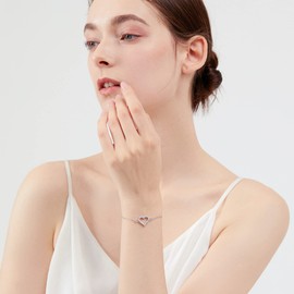 Lydreewam Love Heart Bracelet for Women with 3A Cubic Zirconia 925 Sterling Silver Bracelet Packed in Valentine's Day Jewelry Box, Adjustable 16+3 cm