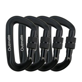 Outmate 12kN 3.2"x2" Heavy-Duty Carabiner Clips - Durable, Lightweight Aluminum Alloy Carabiners for Hiking, Camping, Keychains, Dog Leashes, Hammocks & More(Screw gate,4 Black)