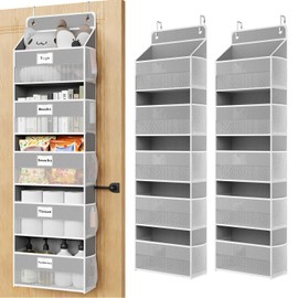 Optish Over The Door Organizer Hanging, 2 Pack 5 Shelf Behind The Doors Storage, Pantry Door Organizer, Closet Organizers for Bedroom and Nursery (Grey)