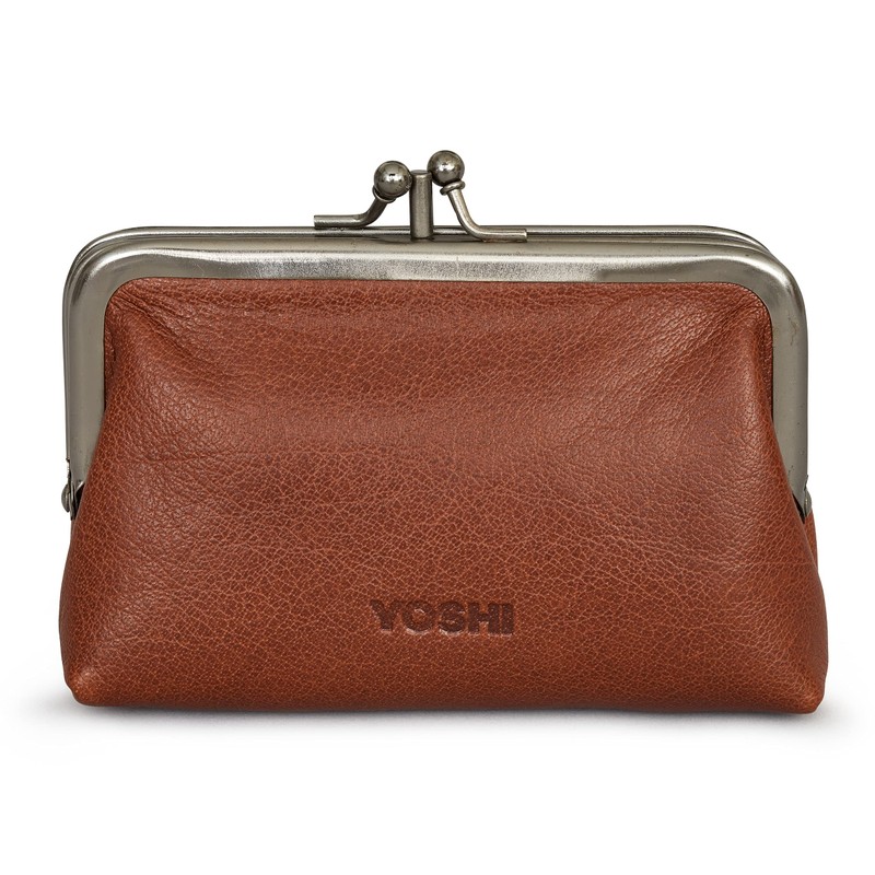 Genuine Leather Triple Frame Aubrey Purse by Yoshi (Brown)