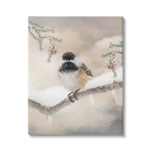 Stupell Industries Bird on Winter Branch Canvas Wall Art Design