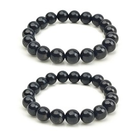 LWQCHW Shungite Bracelet - Natural Black Shungite Stone Beads, Healing Crystal Energy Protection, Handcrafted Jewelry, 10mm 2pc