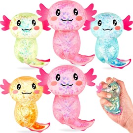 6Pcs Sensory Fidget Stress Relief Axolotl Squeeze 3.94 x 3.15 Inches Cute Malt Sugar Filled Stretchy Axolotl Fun Squeeze for Adults Soothing Birthday Party Gift, 4 Styles