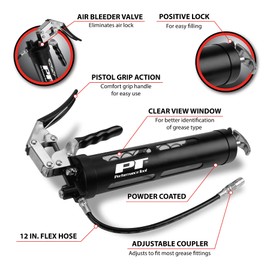 Performance Tool W54294 Clear View Pistol Action Manual Grease Gun with 12-Inch Wipe Hose and Coupler