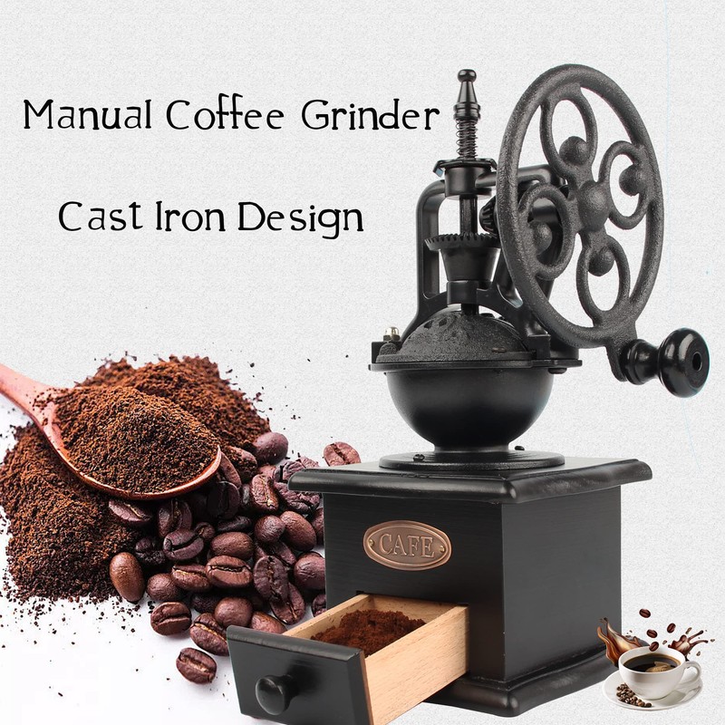 Coffee Grinder,Wooden Coffee Bean Grinder Manual Coffee Grinder Roller, Antique