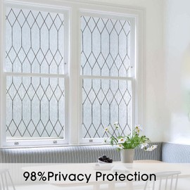 Windimiley Window Privacy Film Stained Glass Frosted Glass Window Clings Moroccan Lattice Decorative Bathroom Door Coverings UV Sun Blocking Heat Control Removable Home Window Tint(17.5x78.7in,Rain)