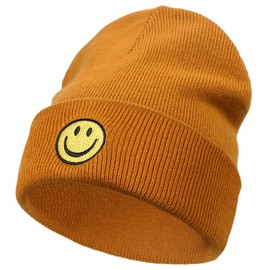 SONMONY Smile Face Beanie Hats for Women Mens Winter Knit Beanies Soft Cuffed Warm Smile Stretchy Beanies Hat… Orange