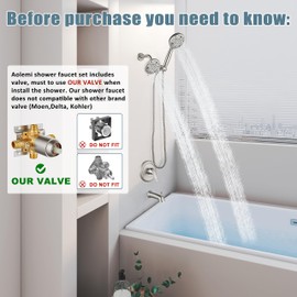 Aolemi Shower System Dual 2-in-1 Rain Shower Faucet Set 8-Setting Shower Head & Handheld Spray 3 Way Diverter Shower Trim Kit Pressure Rough-in Valve Included with Tub Spout Brushed Nickel