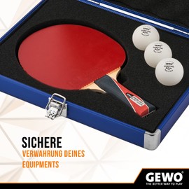 GEWO Aluminium Safe Racket Case - Table Tennis Aluminium Case with Foam for Protected Transport and Safe Storage of Table Tennis Bats and Balls - Table Tennis Bat Protective Case, Blue