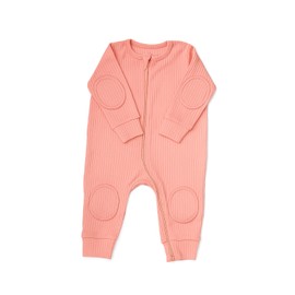 NurtureNauts Premium Baby Romper Onesie - 100% Cotton, Double Zipper, Knee & Elbow Pads Extra Saftey with Peace of Mind (Pastel Pink, 9-12 Months)
