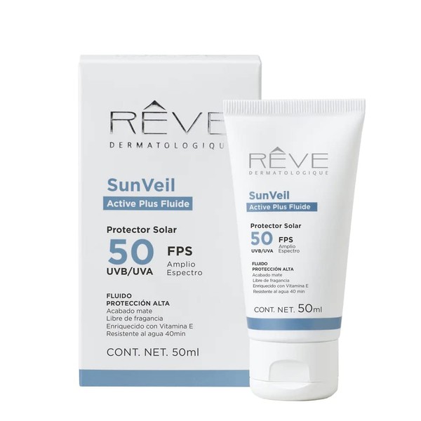 Reve Dermatologique | SunVeil Active Plus Fluide FPS 50 - Protector Solar - Filtro UVA y Filtro UVB – Resistente al agua -50 ml