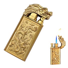 QFECT Torch Lighter, Windproof Double Flame Dragon Butane Lighter, Cool Dual Jet Flame Refillable, Creative Gift for Men (Gold)